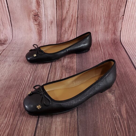 *READ* Tory Burch Womens Size 8 M Laila Driver Ballet Flats Black Leather Shoes - Picture 1 of 16